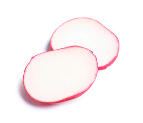 Slices of fresh radish isolated on white background