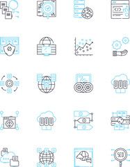 Fiscal oversight linear icons set. Budgeting, Auditing, Accounting, Tracking, My management, Profitability, Transparency line vector and concept signs. Efficiency,Compliance,Oversight outline