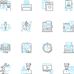 Electronic learning linear icons set. E-learning, Digital, Online, Virtual, Remote, Technology, Interactive line vector and concept signs. Multimedia,Distance,Blended outline illustrations