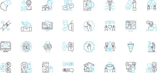 Personal Growth linear icons set. Discovery, Transformation, Courage, Empowerment, Self-awareness, Mindfulness, Accountability line vector and concept signs. Gratitude,Reflection,Resilience outline