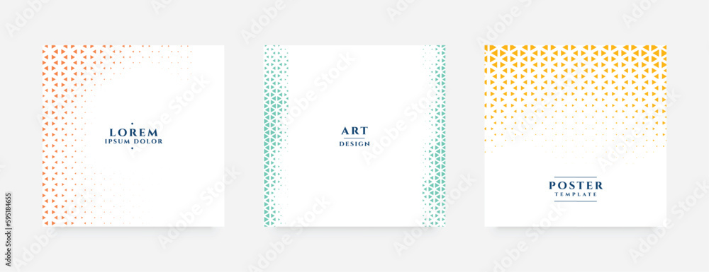 Poster set of three simple halftone geometric texture background