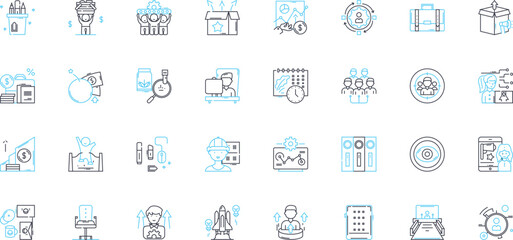 Administrative committee linear icons set. Governance, Management, Leadership, Decision-making, Authority, Coordination, Administration line vector and concept signs. Oversight,Policy-making - obrazy, fototapety, plakaty