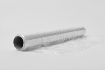 Roll of stretch wrap on white background