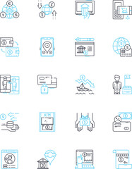 Cyber currency linear icons set. Bitcoin, Litecoin, Ethereum, Ripple, Blockchain, Cryptocurrency, Mining line vector and concept signs. Wallet,Exchange,Altcoins outline illustrations