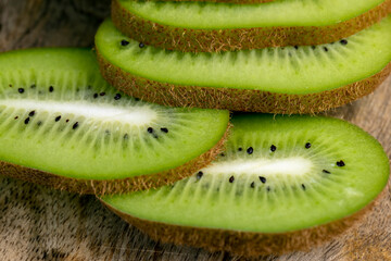 Ripe soft green kiwi with black seeds