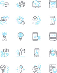 Budget forecasting linear icons set. Projections, Estimates, Forecasts, Planning, Budgeting, Analytics, Metrics line vector and concept signs. Costing,Revenue,Analysis outline illustrations