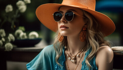 Fototapeta premium One beautiful woman in sunglasses exudes elegance generated by AI