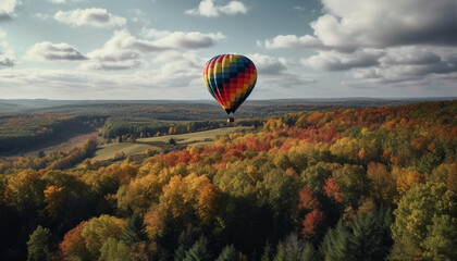 Obraz premium Flying high in autumn vibrant balloon adventure generated by AI