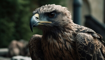 Obraz premium Majestic bird of prey perching on branch generated by AI