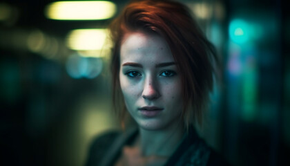 Young women looking beautiful in city lights generated by AI