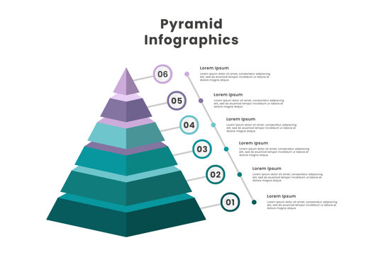Pyramid infographic element template with 6 step and number