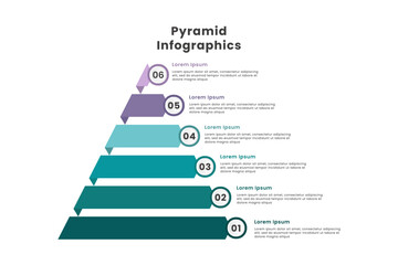 Flat Pyramid Infographic template design with six elements, steps and numbers