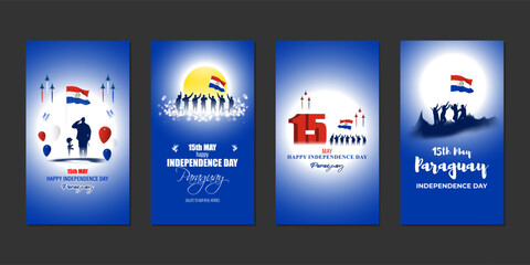 Vector illustration of Paraguay Independence Day social media story feed set mockup template
