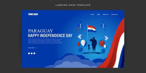 Vector illustration of Paraguay Independence Day Website landing page banner mockup Template