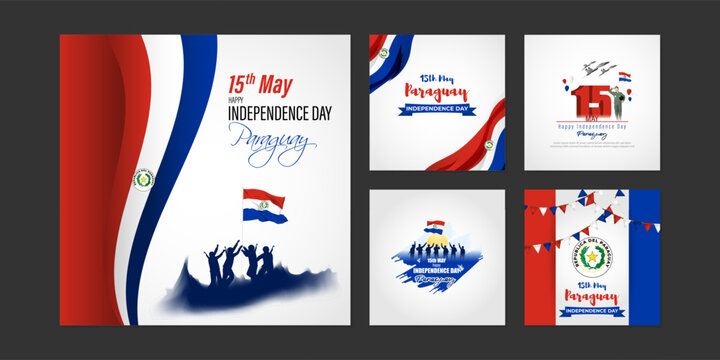 Vector illustration of Paraguay Independence Day social media story feed set mockup template