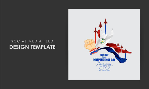 Vector illustration of Paraguay Independence Day social media story feed mockup template