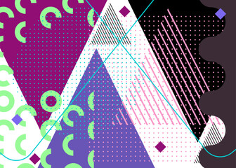 Obraz premium Retro Purple busy abstract geometric poster. Vintage geometrical graphic shapes template.