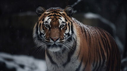 Fototapeta na wymiar A fierce tiger in the snow