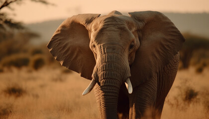 Fototapeta na wymiar African elephant walking in the arid sun generated by AI