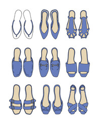 青のサンダルのイラストセット