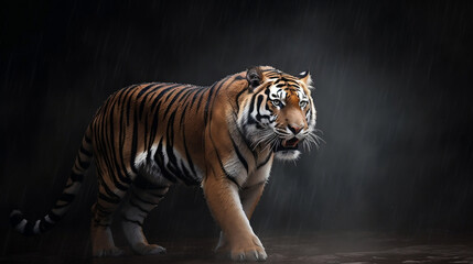 Fototapeta na wymiar A fierce tiger battling in stormy weather