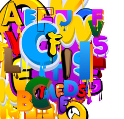 Graffiti background created with Letters. Abstract modern street art wallpaper performed in urban painting style on white.