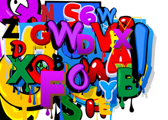Graffiti background created with Letters. Abstract modern street art wallpaper performed in urban painting style on white.
