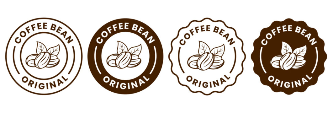 Coffee shop logo. retro badge coffee bean and leaf branch with mountain natural icon line stamp logo vector design in vintage hipster modern style, premium coffee shop bar brand symbol icon