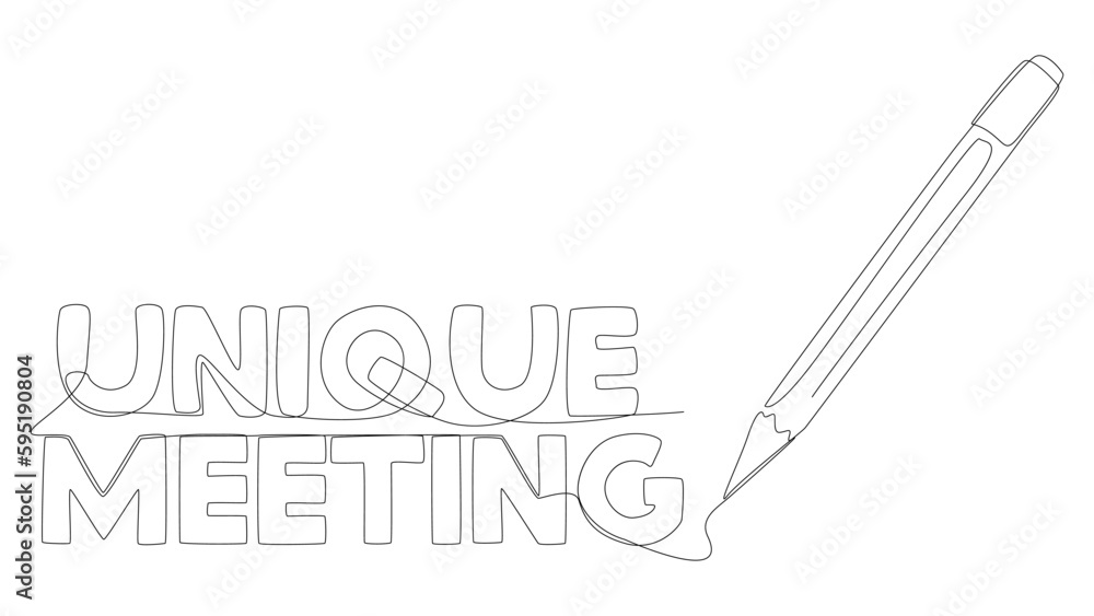 Poster one continuous line of unique meeting word written by with felt tip pen. thin line illustration vect