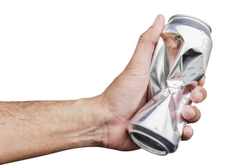 Hand hold compressed shiny aluminum can