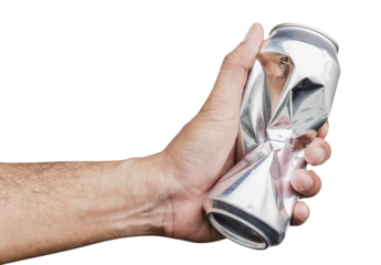 Hand hold compressed shiny aluminum can