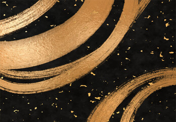 黒い和紙に光沢のある金色のブラシと金の粉で装飾された和風豪華な背景