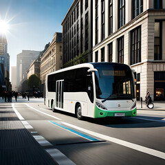 driving bus in the city at day by ai art