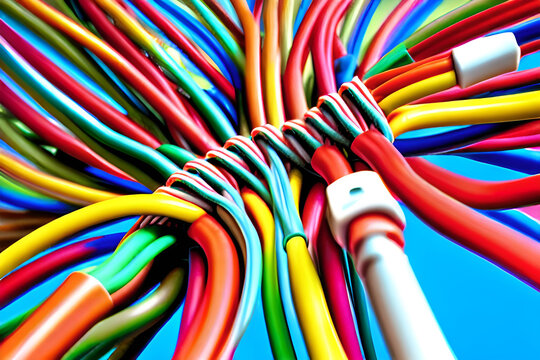 AI generative Colorful Electrical Wiring Against Blue Background