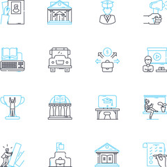 Entrepreneurship program linear icons set. Innovation, Startups, Leadership, Creativity, Business, Risk-taking, Vision line vector and concept signs. Nerking,Funding,Marketing outline illustrations