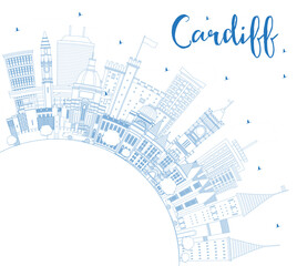 Outline Cardiff Wales City Skyline with Blue Buildings and Copy Space. Vector Illustration. Cardiff UK Cityscape with Landmarks.