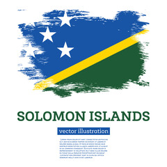 Obraz na płótnie Canvas Solomon Islands Flag with Brush Strokes. Independence Day.