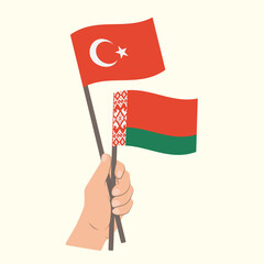 Flags of Turkey and Belarus, Hand Holding flags