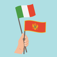 Flags of Italy and Montenegro, Hand Holding flags