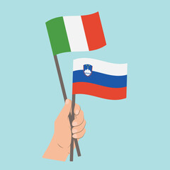 Flags of Italy and Slovenia, Hand Holding flags