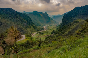 Curvy road on Ha Giang loop in North Vietnam
