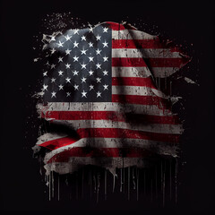 American distressed flag on pure black background. Concept National holidays , Flag Day, Veterans Day, Memorial Day, Independence Day, Patriot Day  Ai generated image