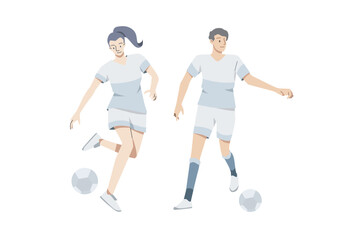 football soccer player in action.people performing various sports activities.Animation movement or training. Sport clothes.Ball dribble, athlete.Vector illustration.