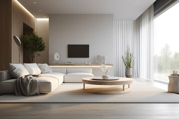 Obraz na płótnie Canvas Scandinavian Chic: Nordic Clean Style Modern Living Room - Generative AI