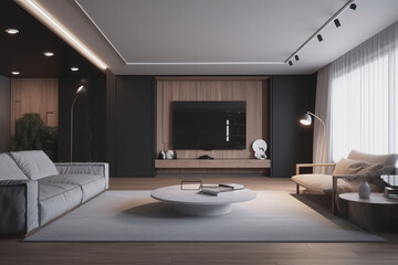 Naklejka na ściany i meble Scandinavian Chic: Nordic Clean Style Modern Living Room - Generative AI