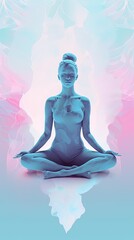 Silhouette of a young woman in lotus position on a pastel colored background. Yoga meditation pose. Transcendent spirituality concept. Generative AI.