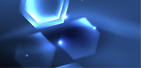 Fototapeta premium Hexagon abstract background. Techno glowing neon hexagon shapes vector illustration for wallpaper, banner, background, landing page, wall art, invitation, prints, posters