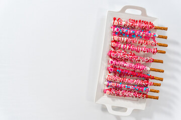 Valentine's Day Chocolate Covered Pretzel Rods