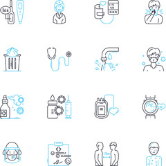 Remote healthcare linear icons set. Telehealth, Telemedicine, Virtual healthcare, E-health, Teleconsultation, Remote monitoring, Teletherapy line vector and concept signs. Online healthcare