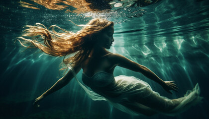 One Woman Underwater Swimming With